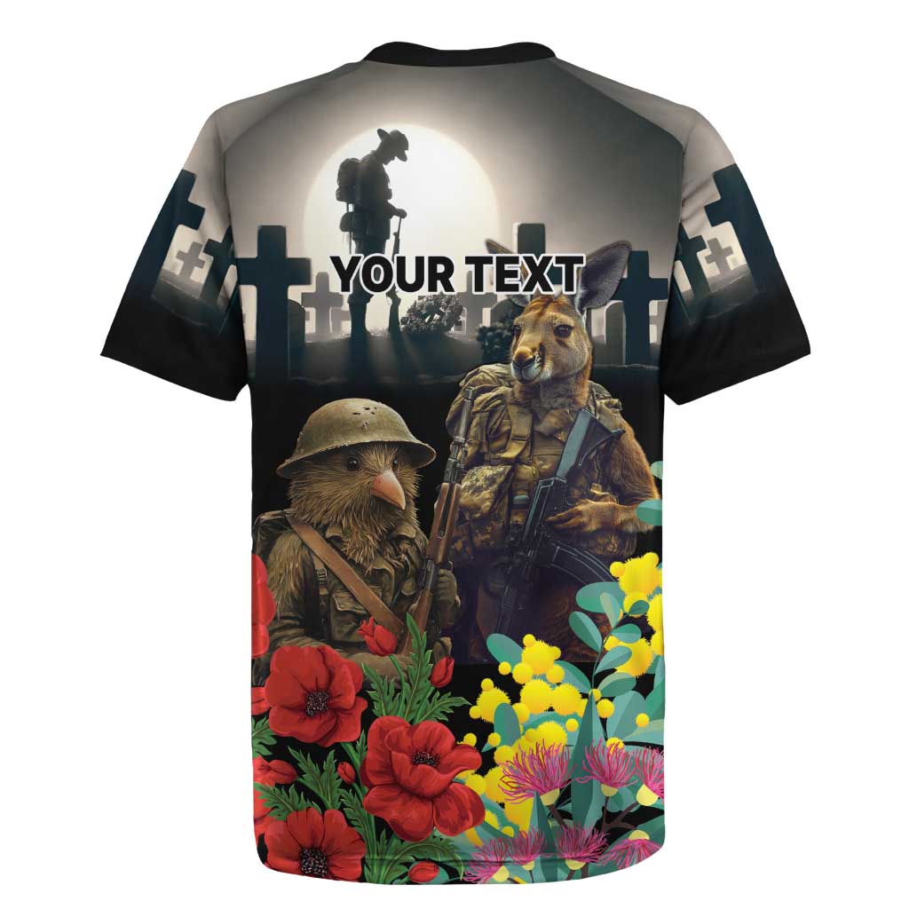 Kangaroo-Kiwi Soldier ANZAC Personalised Rugby Jersey Golden Wattle Poppy Flowers