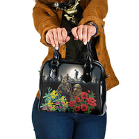 Kangaroo-Kiwi Soldier ANZAC Personalised Shoulder Handbag Golden Wattle Poppy Flowers