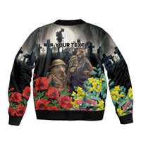 Kangaroo-Kiwi Soldier ANZAC Personalised Sleeve Zip Bomber Jacket Golden Wattle Poppy Flowers