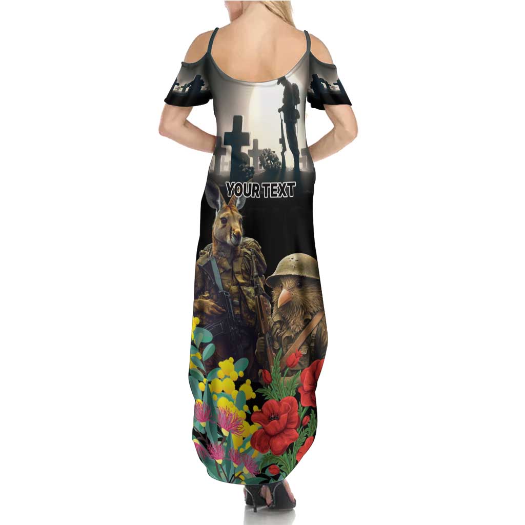 Kangaroo-Kiwi Soldier ANZAC Personalised Summer Maxi Dress Golden Wattle Poppy Flowers LT9 - Polynesian Pride