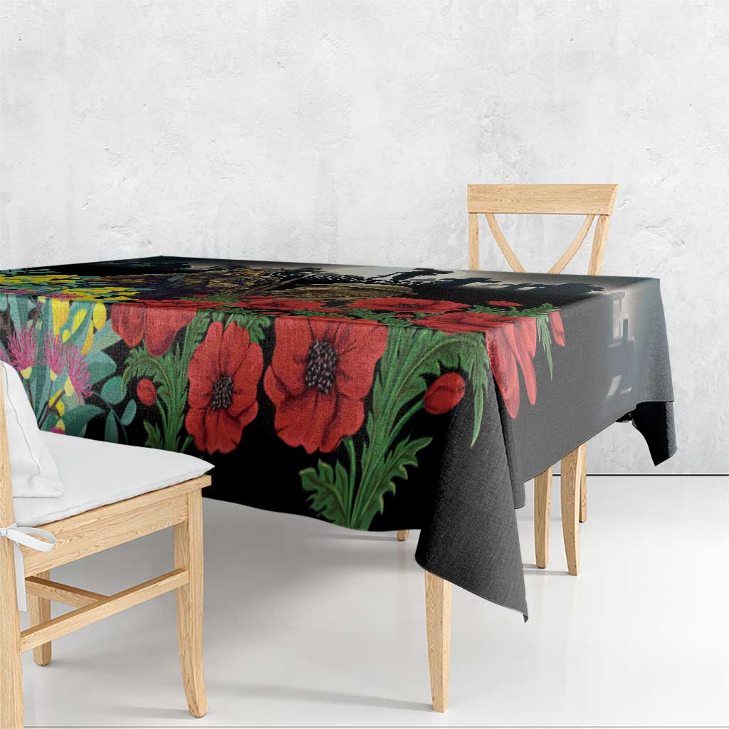 Kangaroo-Kiwi Soldier ANZAC Personalised Tablecloth Golden Wattle Poppy Flowers LT9 - Polynesian Pride