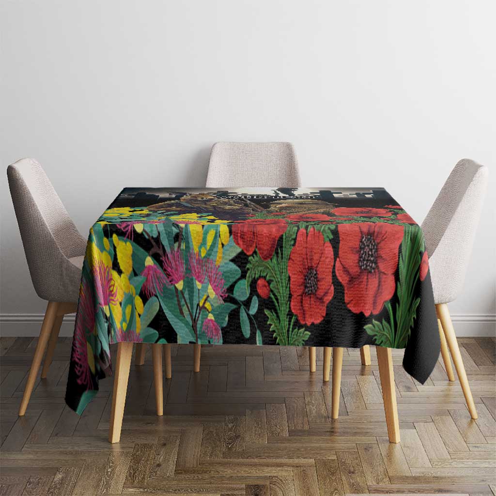 Kangaroo-Kiwi Soldier ANZAC Personalised Tablecloth Golden Wattle Poppy Flowers LT9 - Polynesian Pride