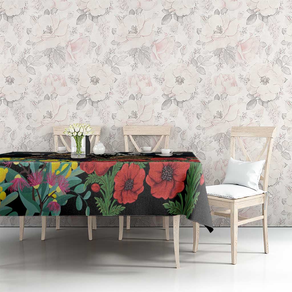 Kangaroo-Kiwi Soldier ANZAC Personalised Tablecloth Golden Wattle Poppy Flowers LT9 - Polynesian Pride