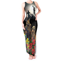 Kangaroo-Kiwi Soldier ANZAC Personalised Tank Maxi Dress Golden Wattle Poppy Flowers LT9 Women Black - Polynesian Pride