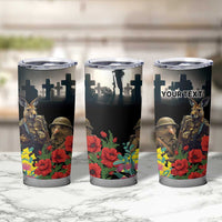 Kangaroo-Kiwi Soldier ANZAC Personalised Tumbler Cup Golden Wattle Poppy Flowers LT9 - Polynesian Pride