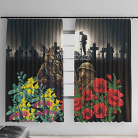 Kangaroo-Kiwi Soldier ANZAC Personalised Window Curtain Golden Wattle Poppy Flowers LT9 With Hooks Black - Polynesian Pride