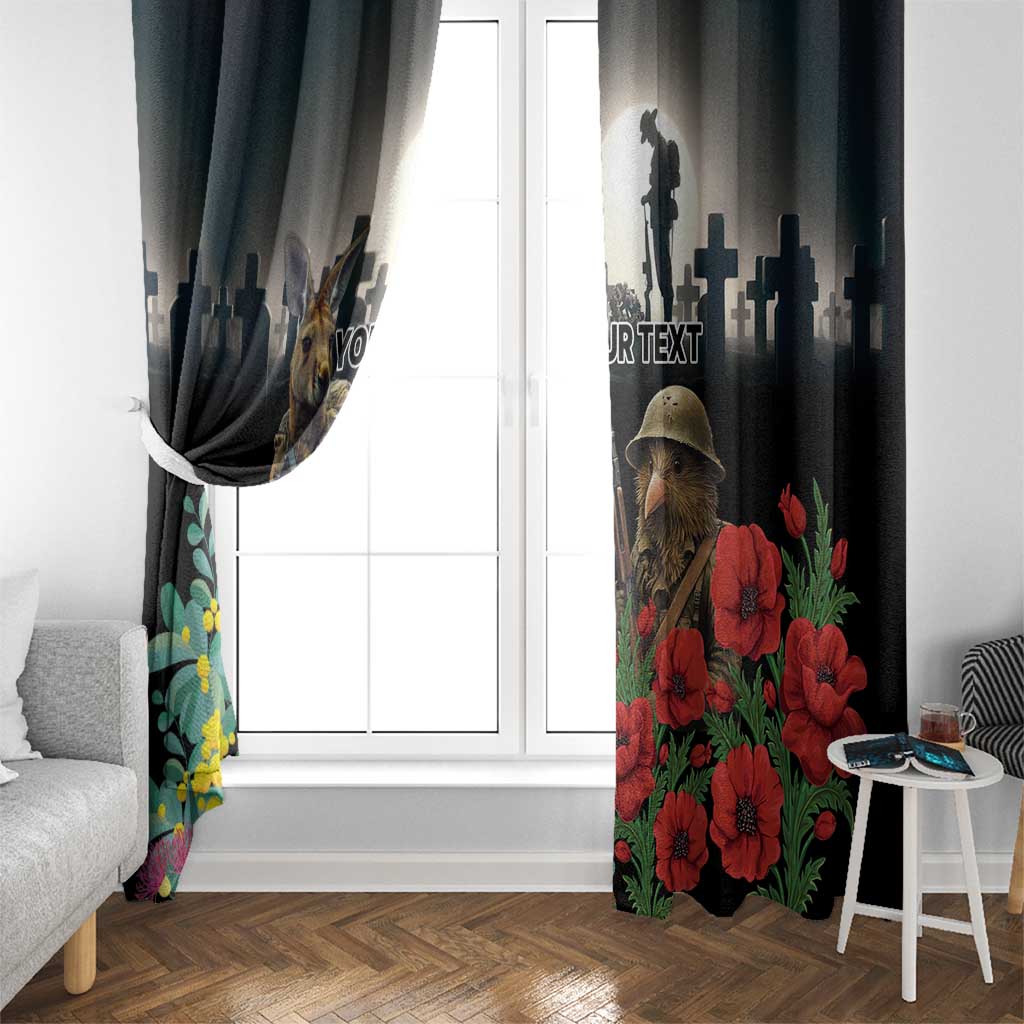 Kangaroo-Kiwi Soldier ANZAC Personalised Window Curtain Golden Wattle Poppy Flowers LT9 - Polynesian Pride