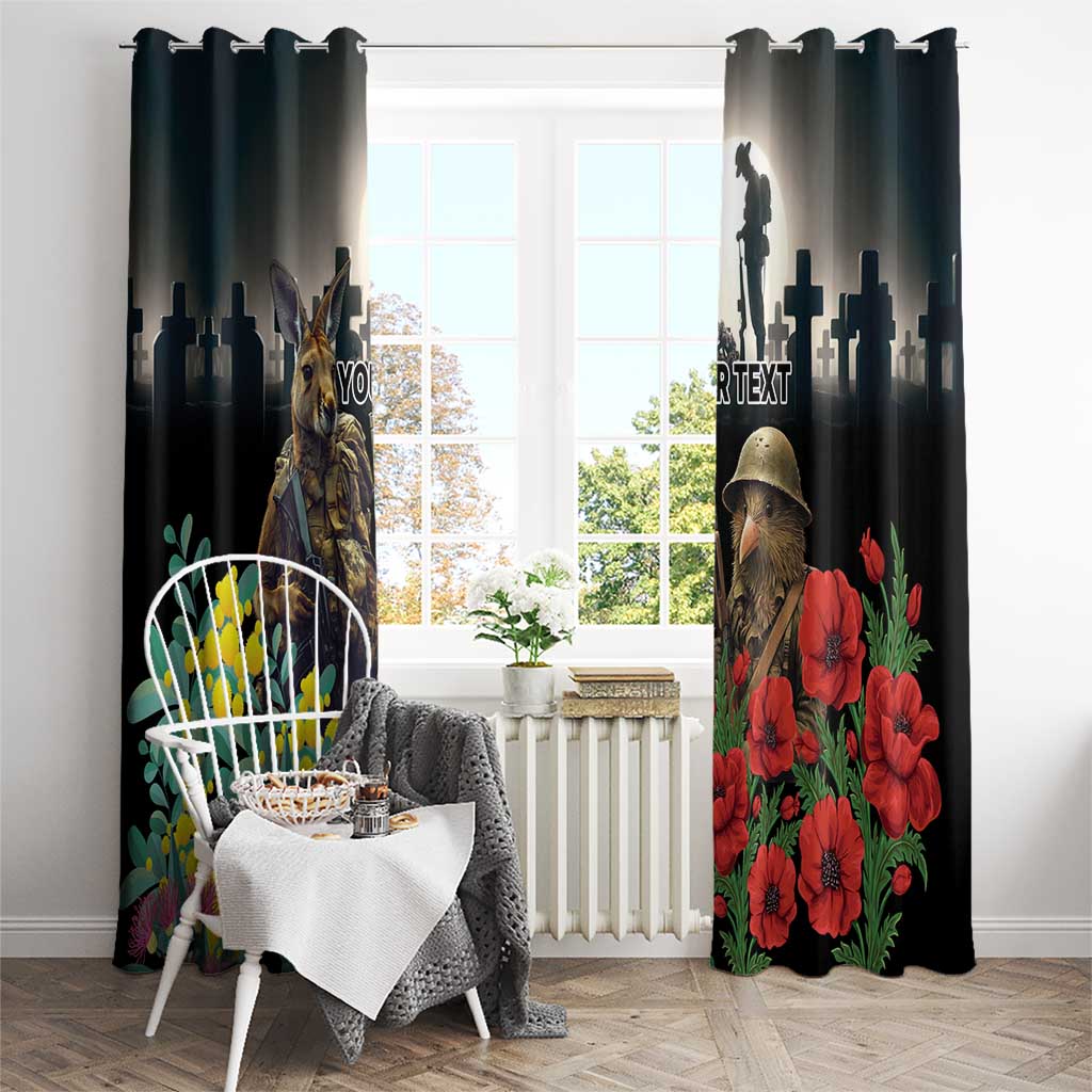 Kangaroo-Kiwi Soldier ANZAC Personalised Window Curtain Golden Wattle Poppy Flowers LT9 - Polynesian Pride