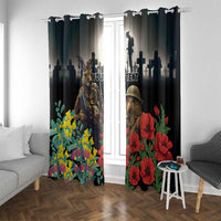 Kangaroo-Kiwi Soldier ANZAC Personalised Window Curtain Golden Wattle Poppy Flowers LT9 With Grommets Black - Polynesian Pride