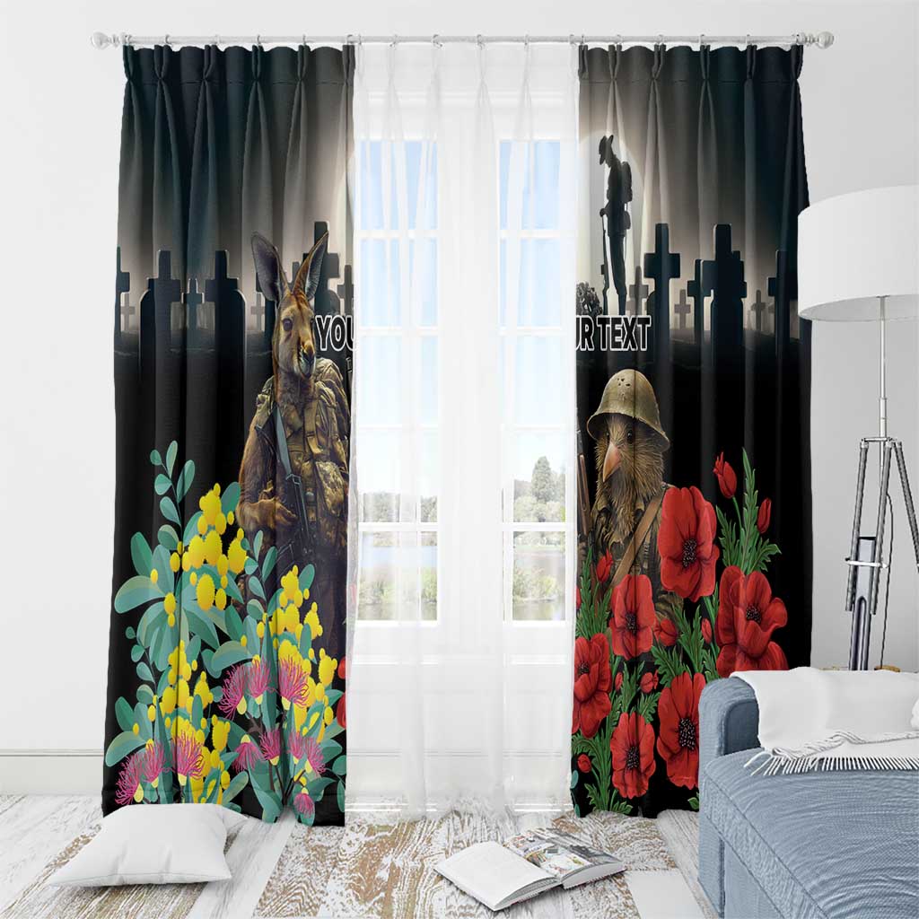 Kangaroo-Kiwi Soldier ANZAC Personalised Window Curtain Golden Wattle Poppy Flowers LT9 - Polynesian Pride