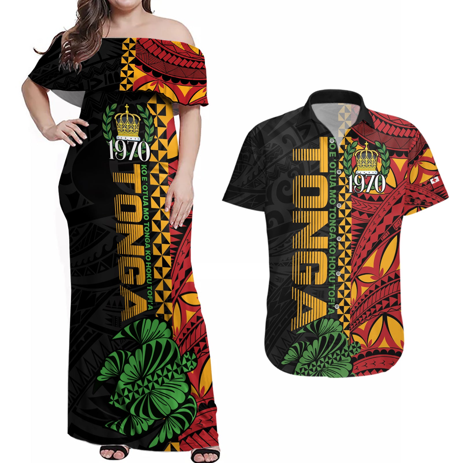 Personalised Tonga Emancipation Day Couples Matching Off Shoulder Maxi Dress and Hawaiian Shirt Puleanga Fakatui O Since 1970