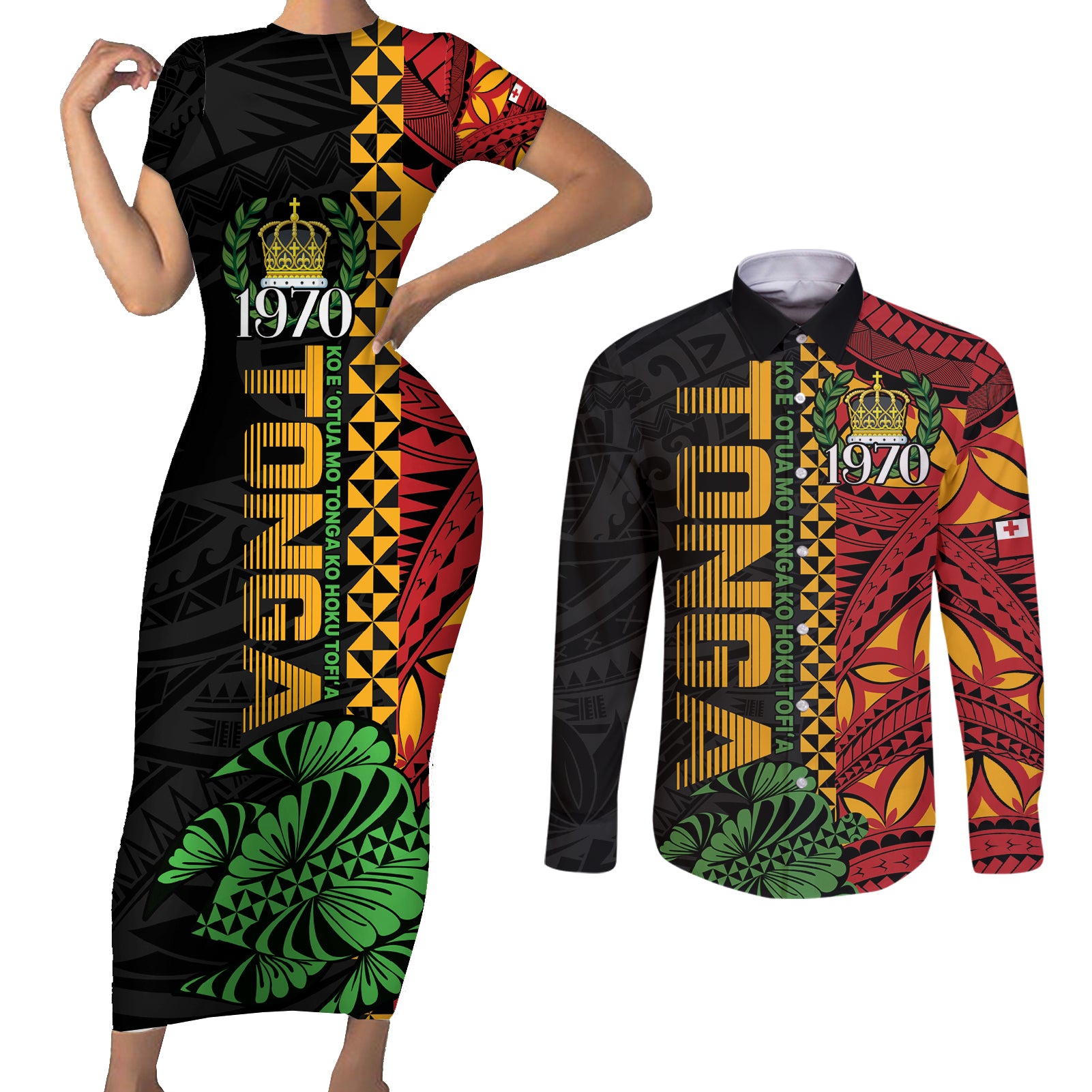 Personalised Tonga Emancipation Day Couples Matching Short Sleeve Bodycon Dress and Long Sleeve Button Shirt Puleanga Fakatui O Since 1970