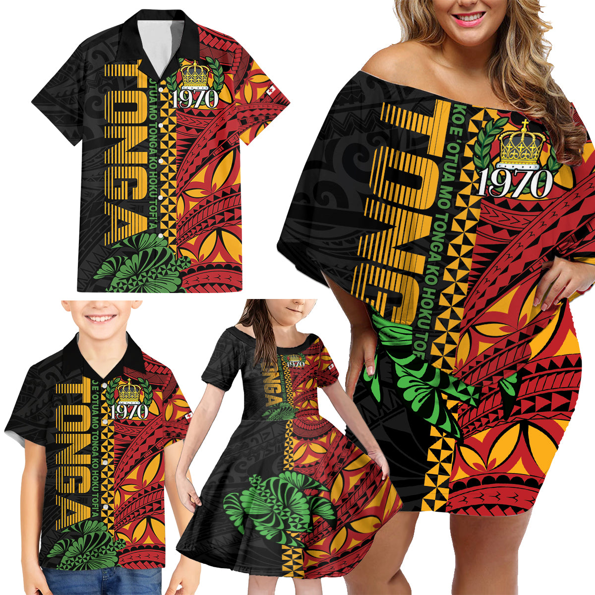 Personalised Tonga Emancipation Day Family Matching Off Shoulder Short Dress and Hawaiian Shirt Puleanga Fakatui O Since 1970