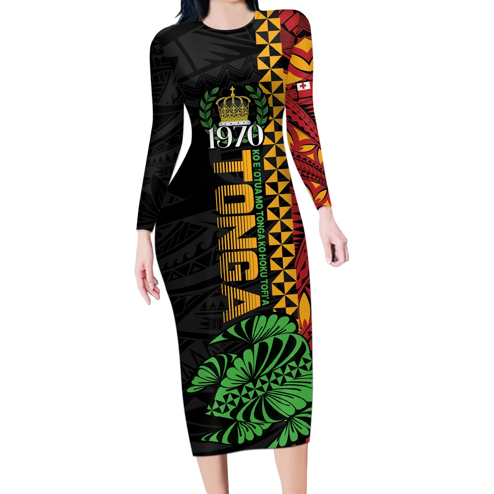 Personalised Tonga Emancipation Day Long Sleeve Bodycon Dress Puleanga Fakatui O Since 1970