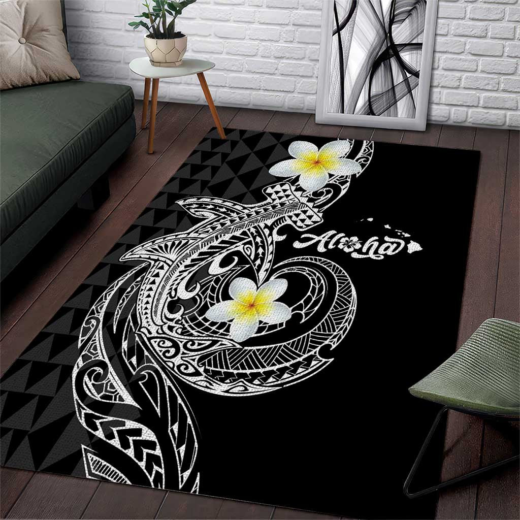 Aloha Hammerhead Shark Area Rug Black Hawaiian Kakau Tribal Tattoo
