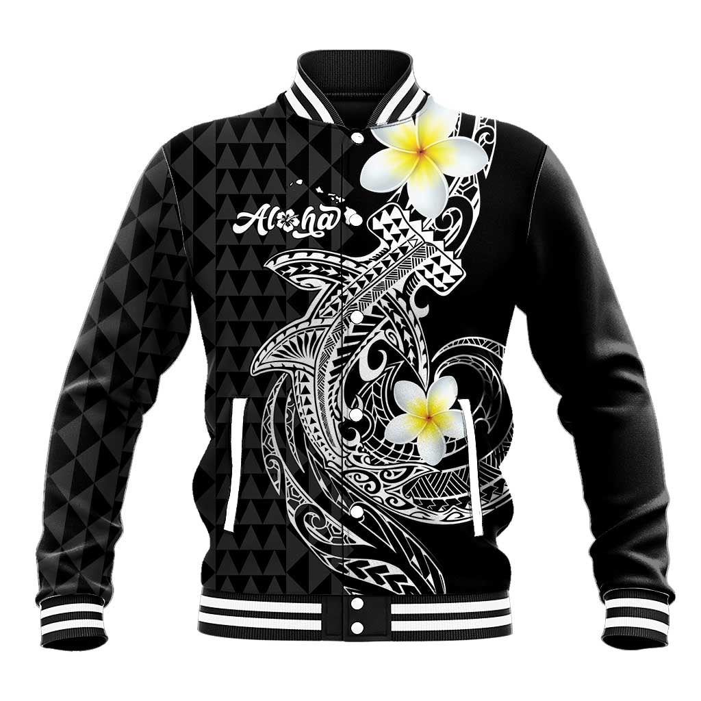 Aloha Hammerhead Shark Baseball Jacket Black Hawaiian Kakau Tribal Tattoo