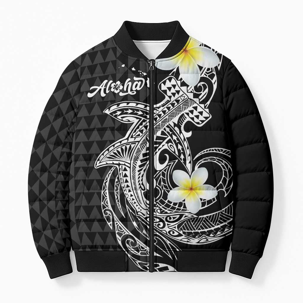Aloha Hammerhead Shark Bomber Puffer Jacket Black Hawaiian Kakau Tribal Tattoo LT9 Unisex Black - Polynesian Pride