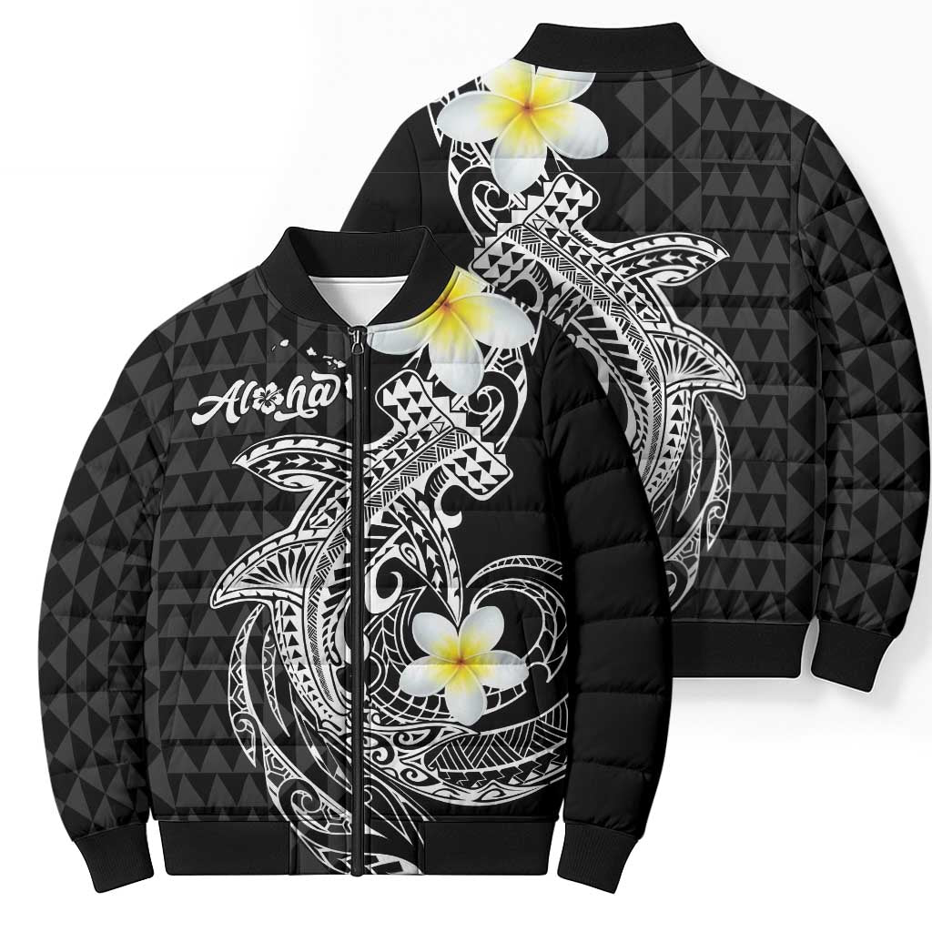 Aloha Hammerhead Shark Bomber Puffer Jacket Black Hawaiian Kakau Tribal Tattoo LT9 - Polynesian Pride