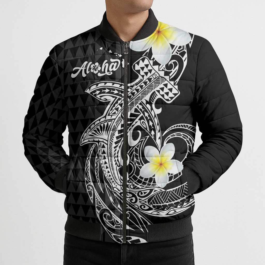 Aloha Hammerhead Shark Bomber Puffer Jacket Black Hawaiian Kakau Tribal Tattoo LT9 - Polynesian Pride