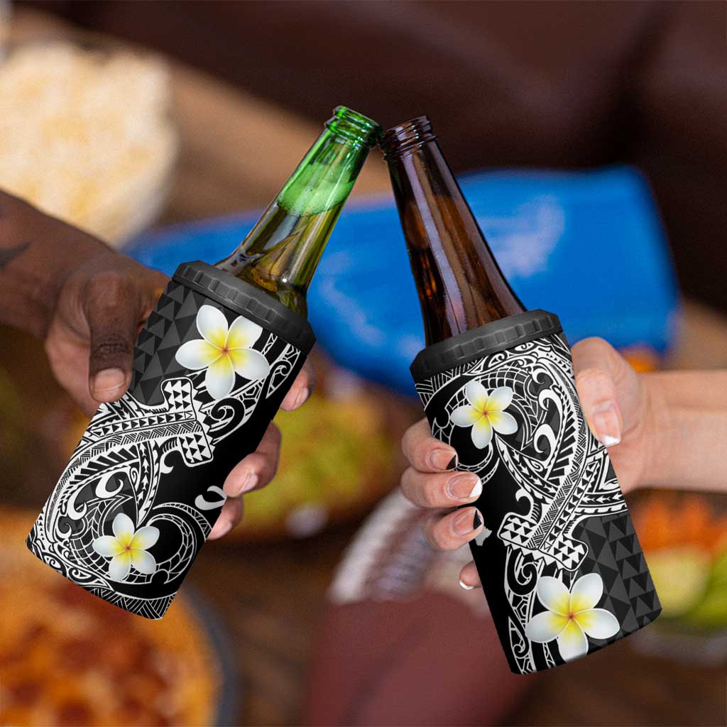 Aloha Hammerhead Shark 4 in 1 Can Cooler Tumbler Black Hawaiian Kakau Tribal Tattoo