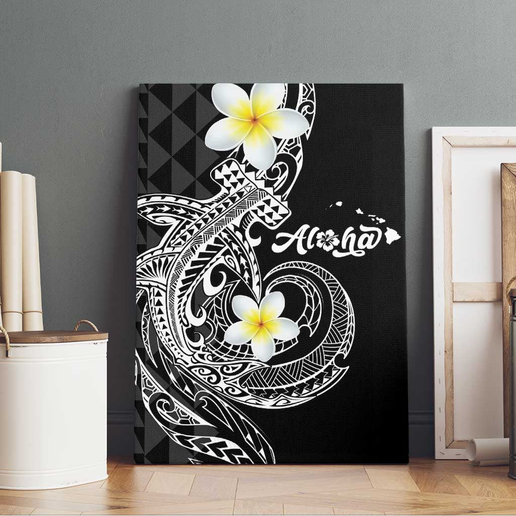 Aloha Hammerhead Shark Canvas Wall Art Black Hawaiian Kakau Tribal Tattoo