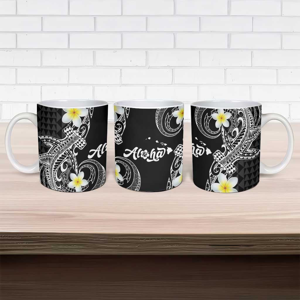 Aloha Hammerhead Shark Ceramic Mug Black Hawaiian Kakau Tribal Tattoo - Polynesian Pride