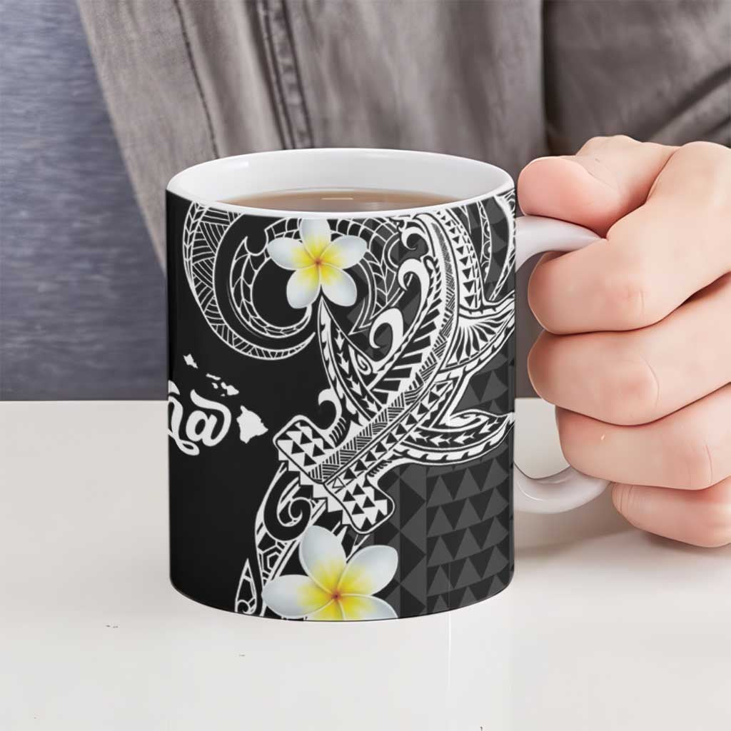 Aloha Hammerhead Shark Ceramic Mug Black Hawaiian Kakau Tribal Tattoo - Polynesian Pride