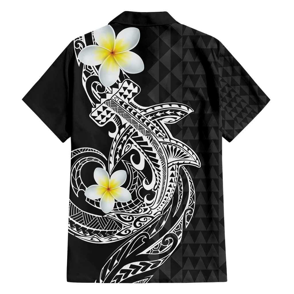 Aloha Hammerhead Shark Family Matching Long Sleeve Bodycon Dress and Hawaiian Shirt Black Hawaiian Kakau Tribal Tattoo