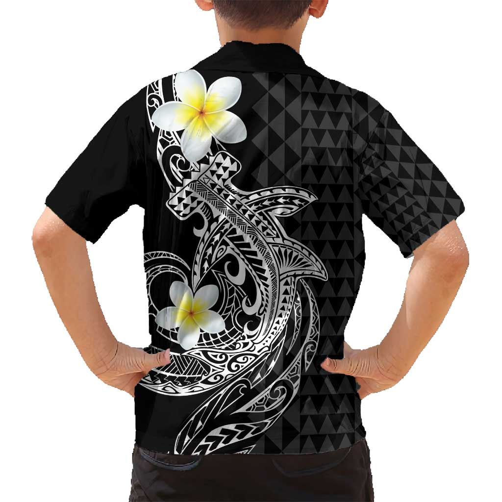 Aloha Hammerhead Shark Family Matching Off Shoulder Maxi Dress and Hawaiian Shirt Black Hawaiian Kakau Tribal Tattoo