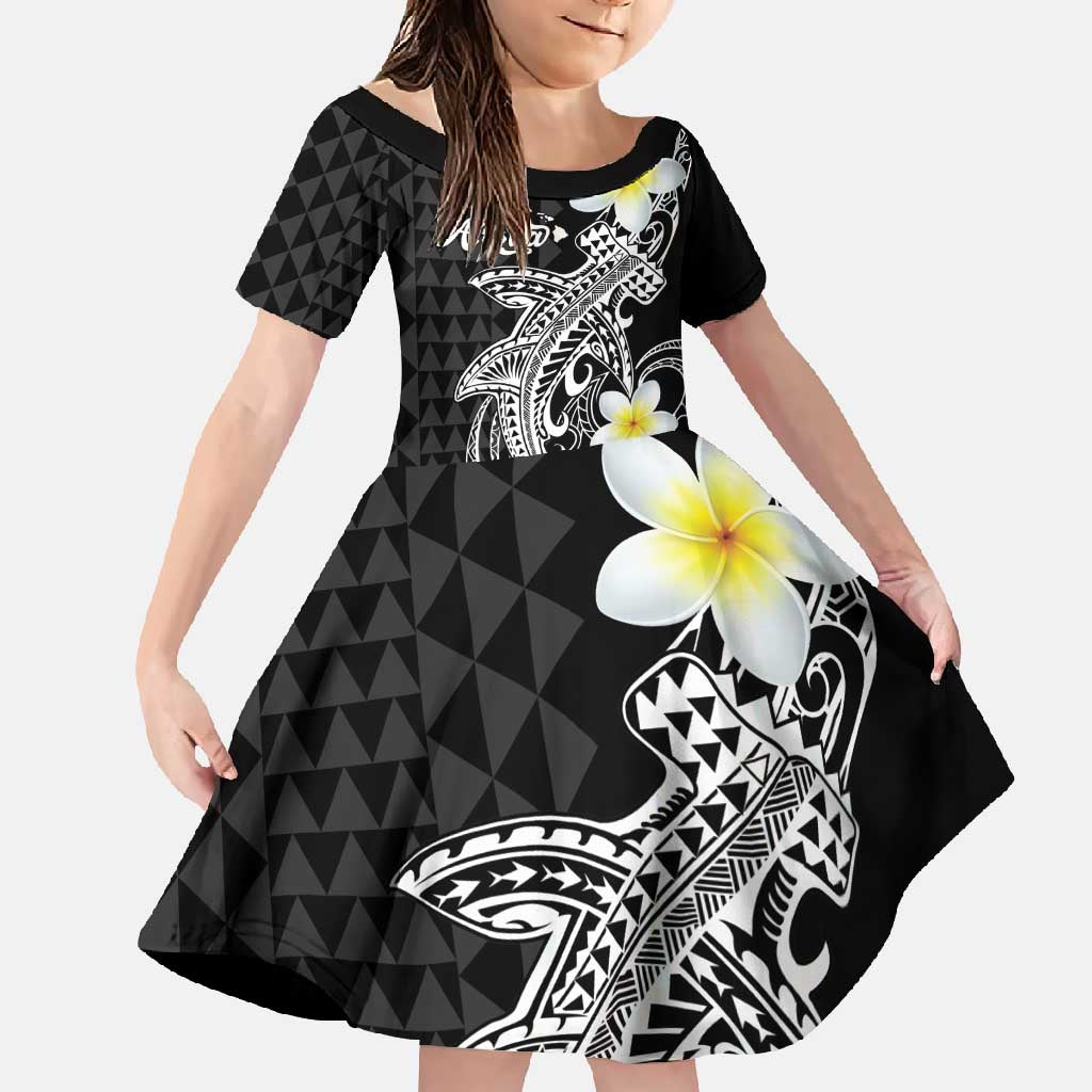 Aloha Hammerhead Shark Family Matching Tank Maxi Dress and Hawaiian Shirt Black Hawaiian Kakau Tribal Tattoo