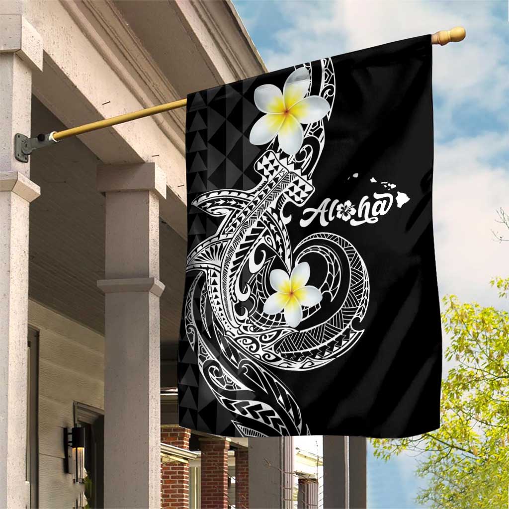 Aloha Hammerhead Shark Garden Flag Black Hawaiian Kakau Tribal Tattoo