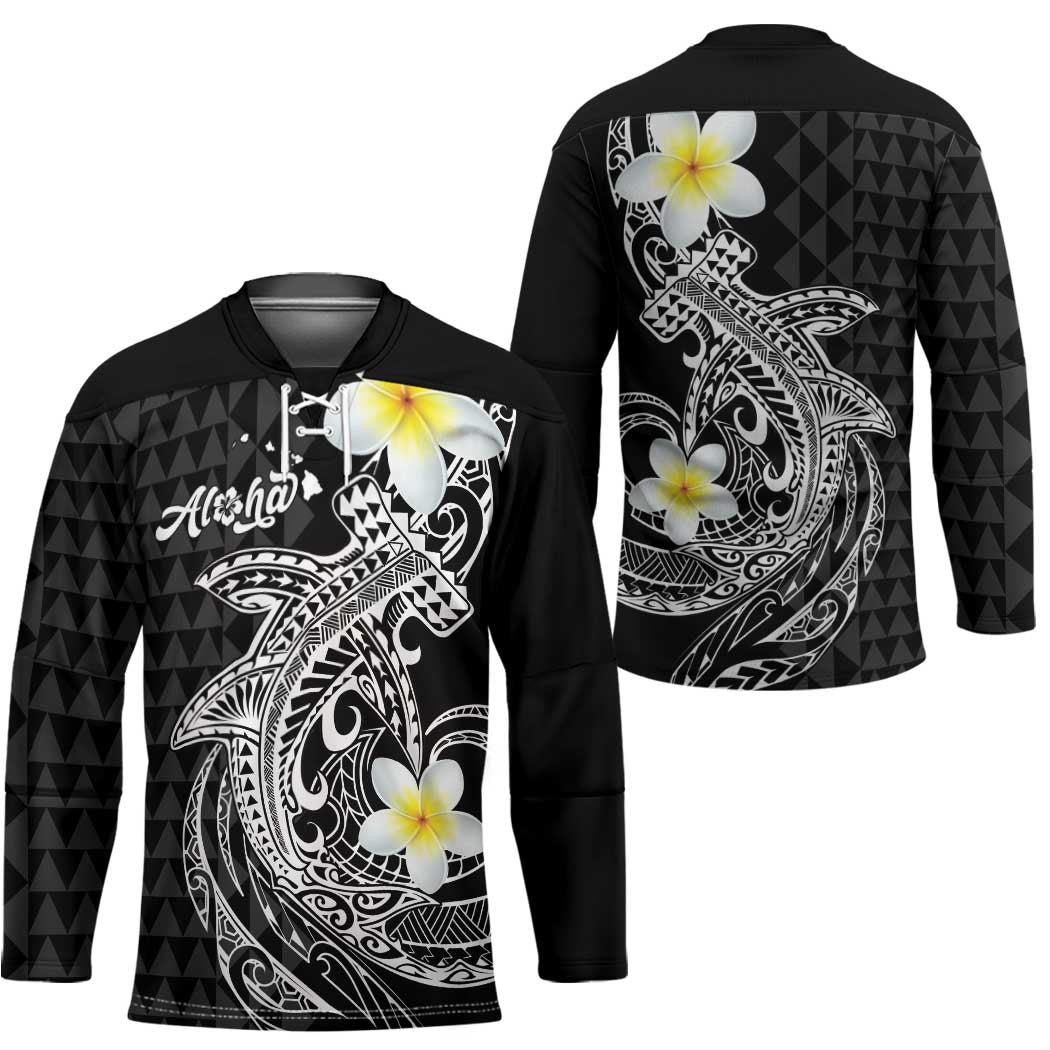 Aloha Hammerhead Shark Hockey Jersey Black Hawaiian Kakau Tribal Tattoo - Polynesian Pride