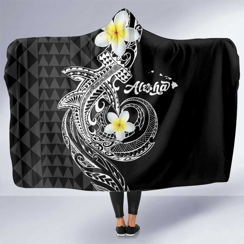 Aloha Hammerhead Shark Hooded Blanket Black Hawaiian Kakau Tribal Tattoo