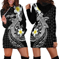 Aloha Hammerhead Shark Hoodie Dress Black Hawaiian Kakau Tribal Tattoo