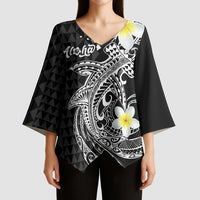 Aloha Hammerhead Shark Kimono Sleeve Blouse Black Hawaiian Kakau Tribal Tattoo - Polynesian Pride