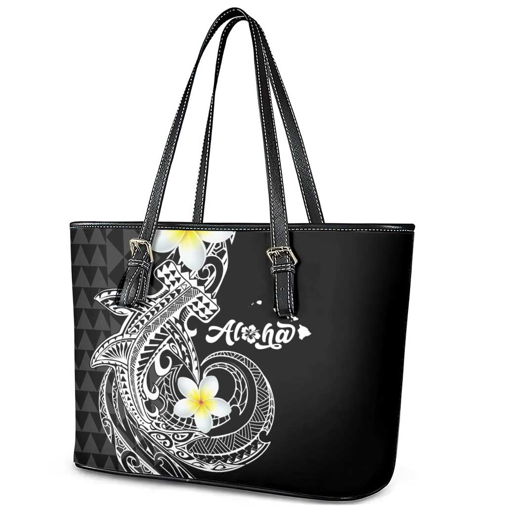 Aloha Hammerhead Shark Leather Tote Bag Black Hawaiian Kakau Tribal Tattoo