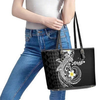 Aloha Hammerhead Shark Leather Tote Bag Black Hawaiian Kakau Tribal Tattoo