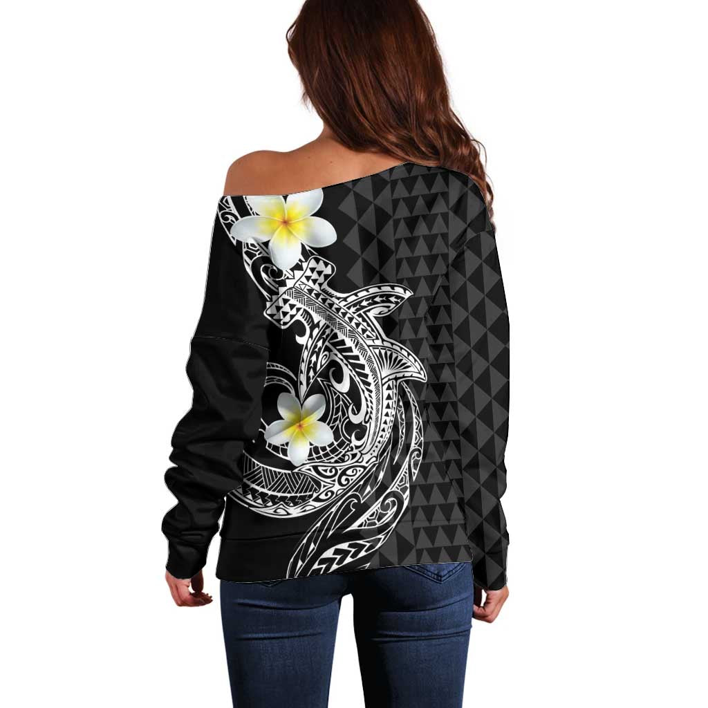 Aloha Hammerhead Shark Off Shoulder Sweater Black Hawaiian Kakau Tribal Tattoo