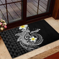 Aloha Hammerhead Shark Rubber Doormat Black Hawaiian Kakau Tribal Tattoo