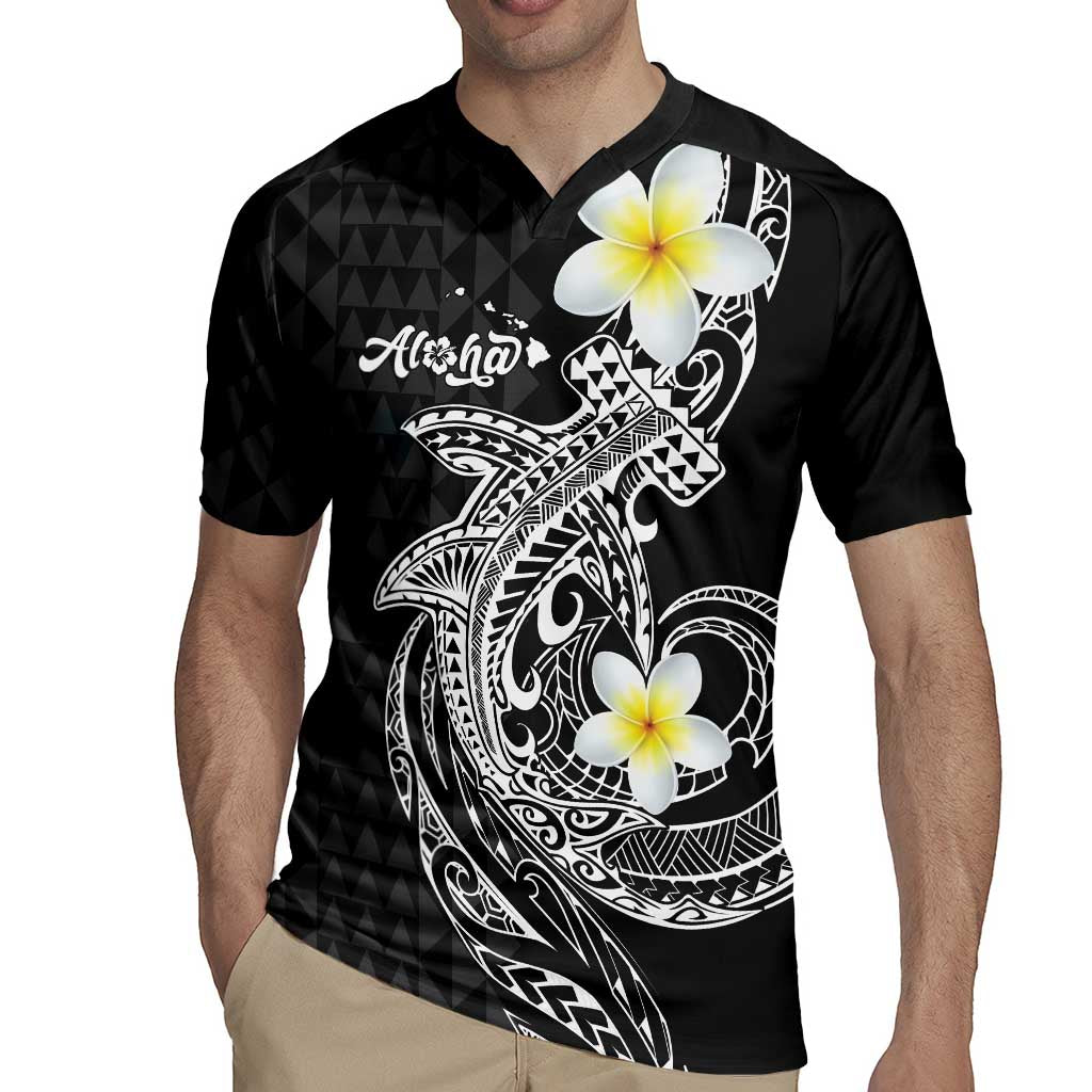 Aloha Hammerhead Shark Rugby Jersey Black Hawaiian Kakau Tribal Tattoo