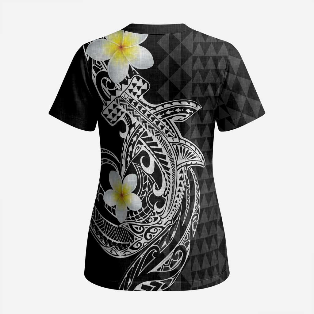 Aloha Hammerhead Shark Scrub Top Black Hawaiian Kakau Tribal Tattoo - Polynesian Pride