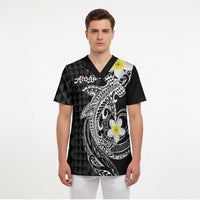 Aloha Hammerhead Shark Scrub Top Black Hawaiian Kakau Tribal Tattoo - Polynesian Pride