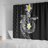 Aloha Hammerhead Shark Shower Curtain Black Hawaiian Kakau Tribal Tattoo