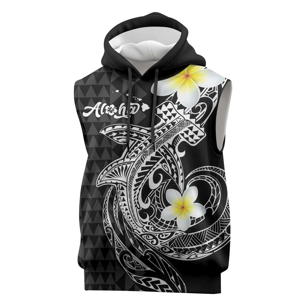 Aloha Hammerhead Shark Sleeveless Hoodie Black Hawaiian Kakau Tribal Tattoo - Polynesian Pride