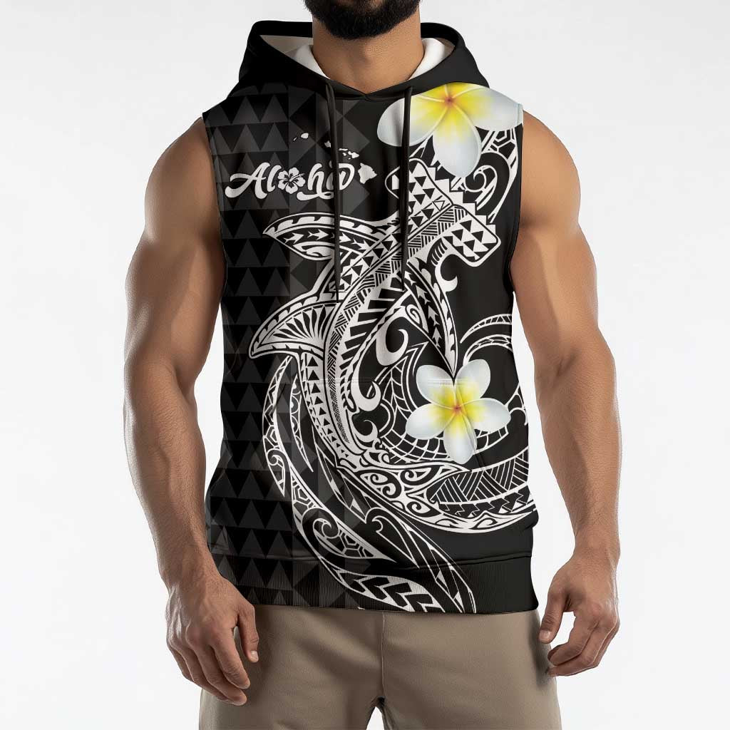 Aloha Hammerhead Shark Sleeveless Hoodie Black Hawaiian Kakau Tribal Tattoo - Polynesian Pride