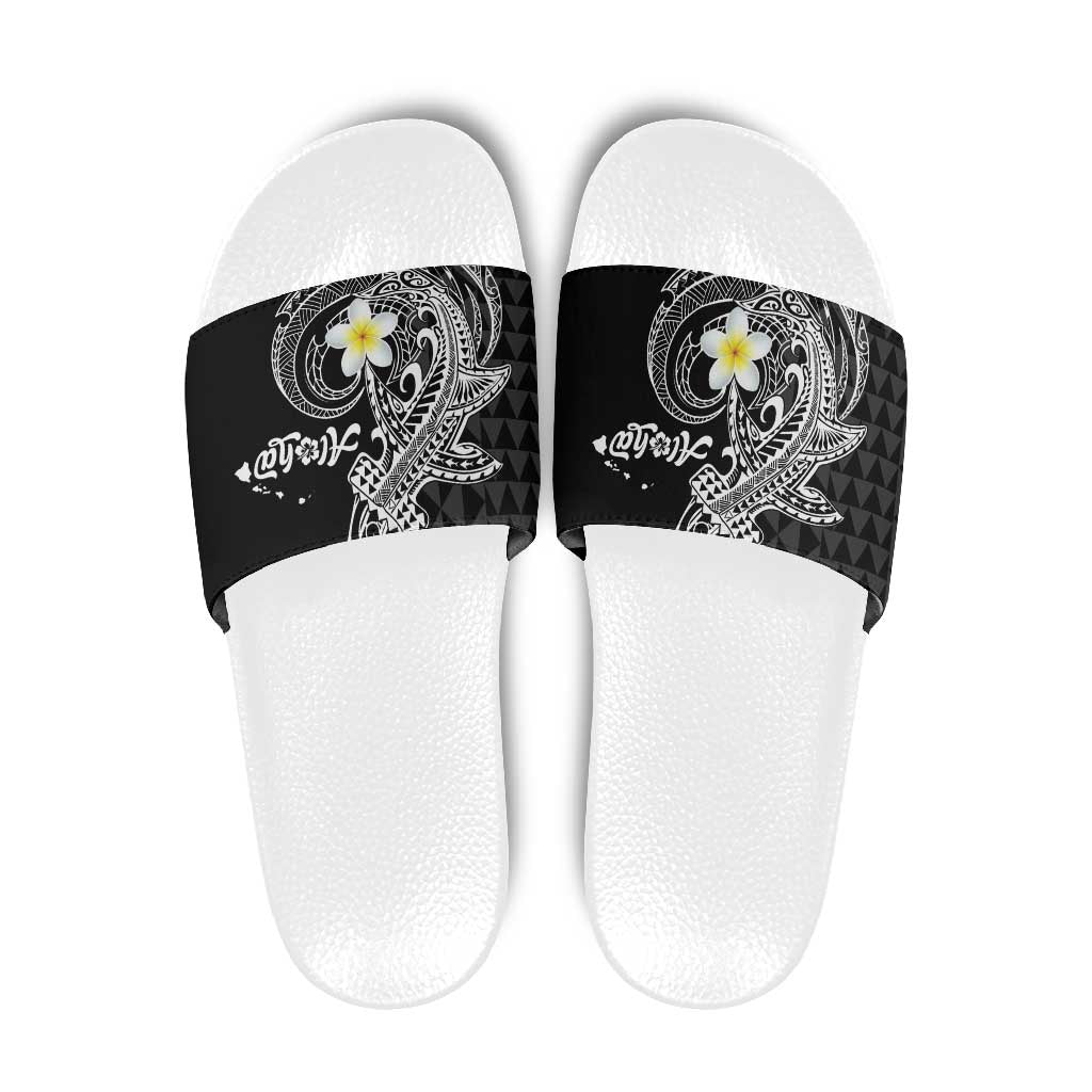 Aloha Hammerhead Shark Slide Sandals Black Hawaiian Kakau Tribal Tattoo - Polynesian Pride