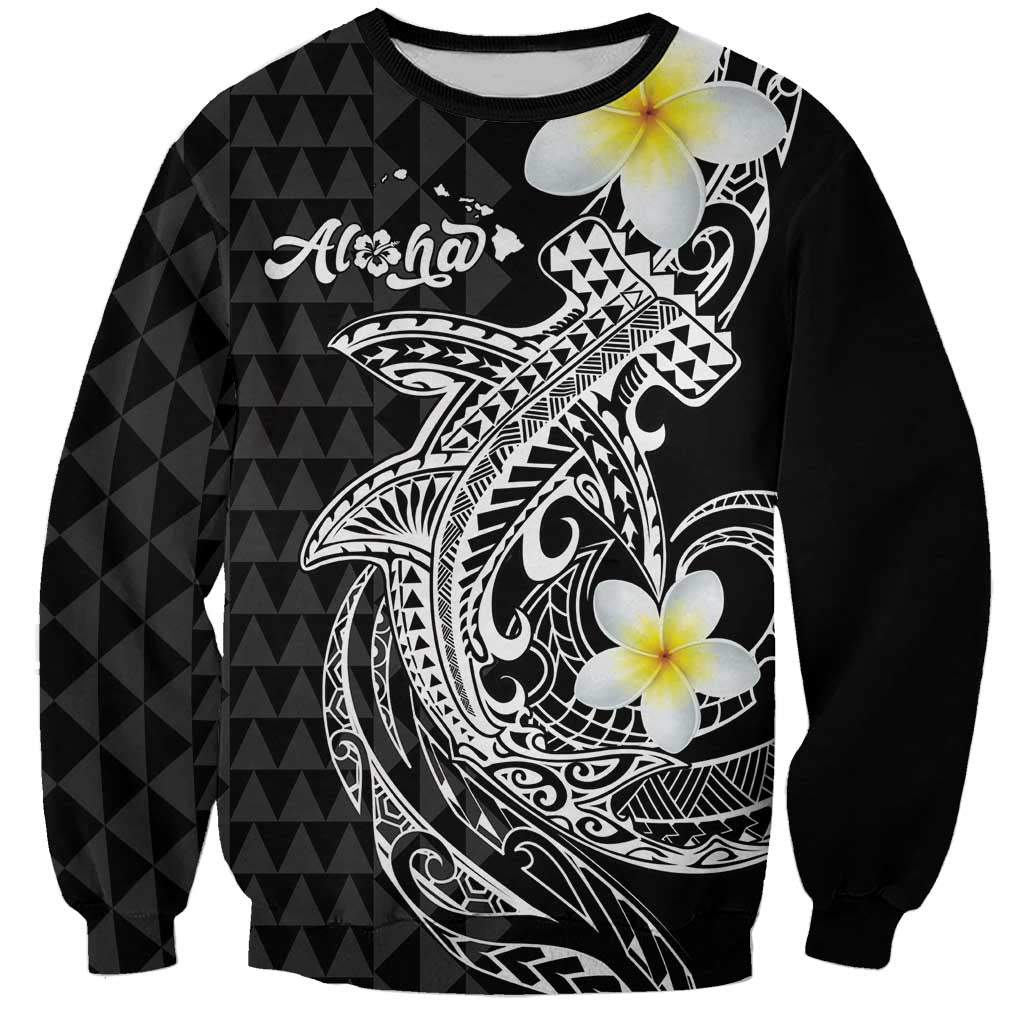 Aloha Hammerhead Shark Sweatshirt Black Hawaiian Kakau Tribal Tattoo