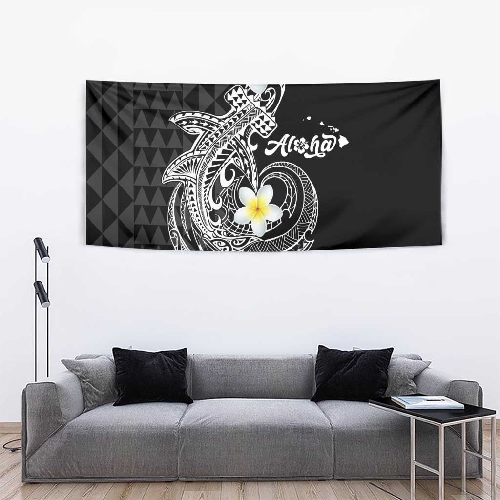 Aloha Hammerhead Shark Tapestry Black Hawaiian Kakau Tribal Tattoo