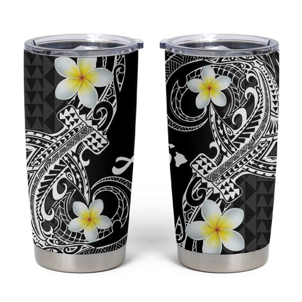 Aloha Hammerhead Shark Tumbler Cup Black Hawaiian Kakau Tribal Tattoo