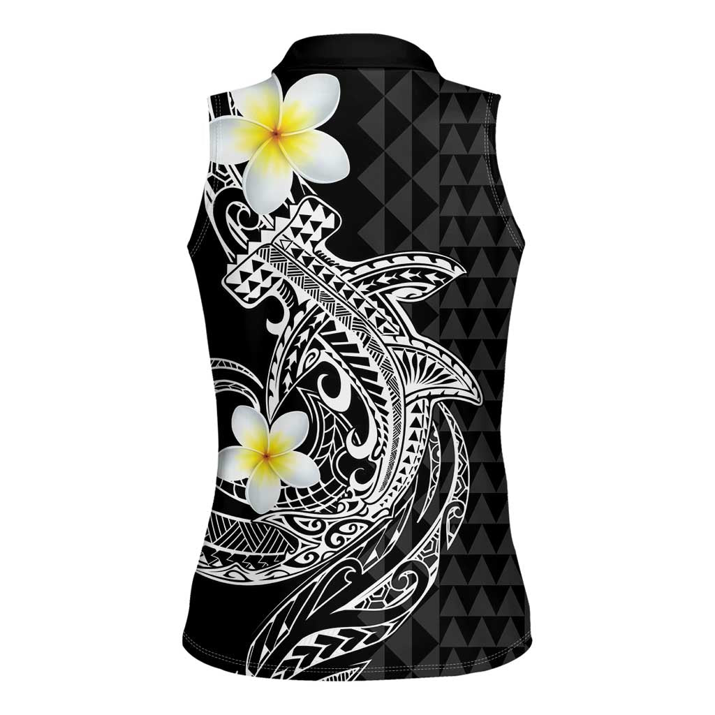 Aloha Hammerhead Shark Women Sleeveless Polo Shirt Black Hawaiian Kakau Tribal Tattoo